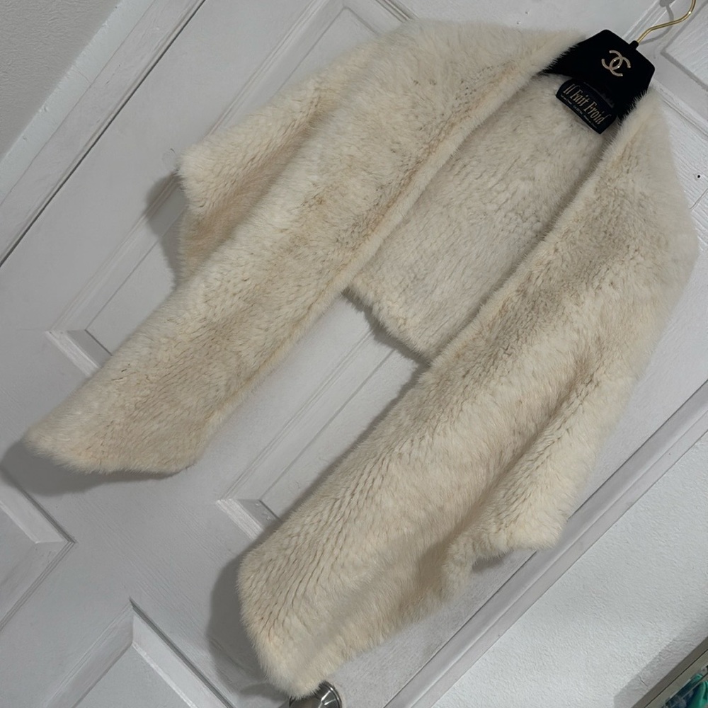 Vintage Blonde White Mink Ruffle Stole Wrap ⭐ Old Hollywood Glamour ⭐